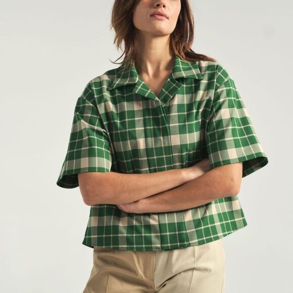MM6 MAISON MARGIELA Checked Short-sleeve Crepe Shirt In Green - 36 / S - Picture 1 of 8